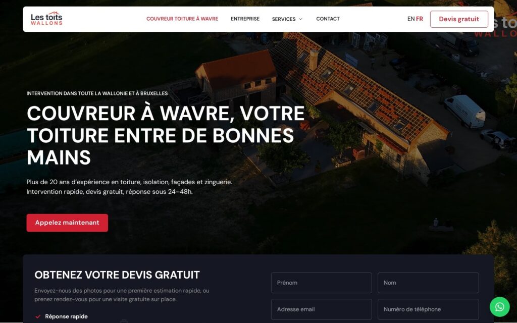 Les Toits Wallons – site de prezentare, desktop